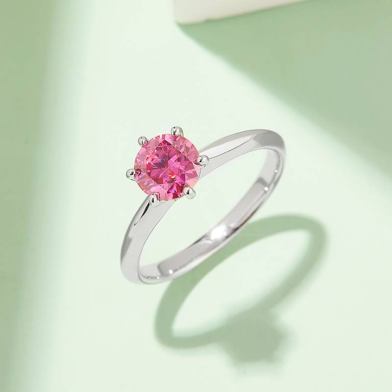 直臂Classic六爪T家S925银镀白金MoissaniteWomen's Ring1ctD级